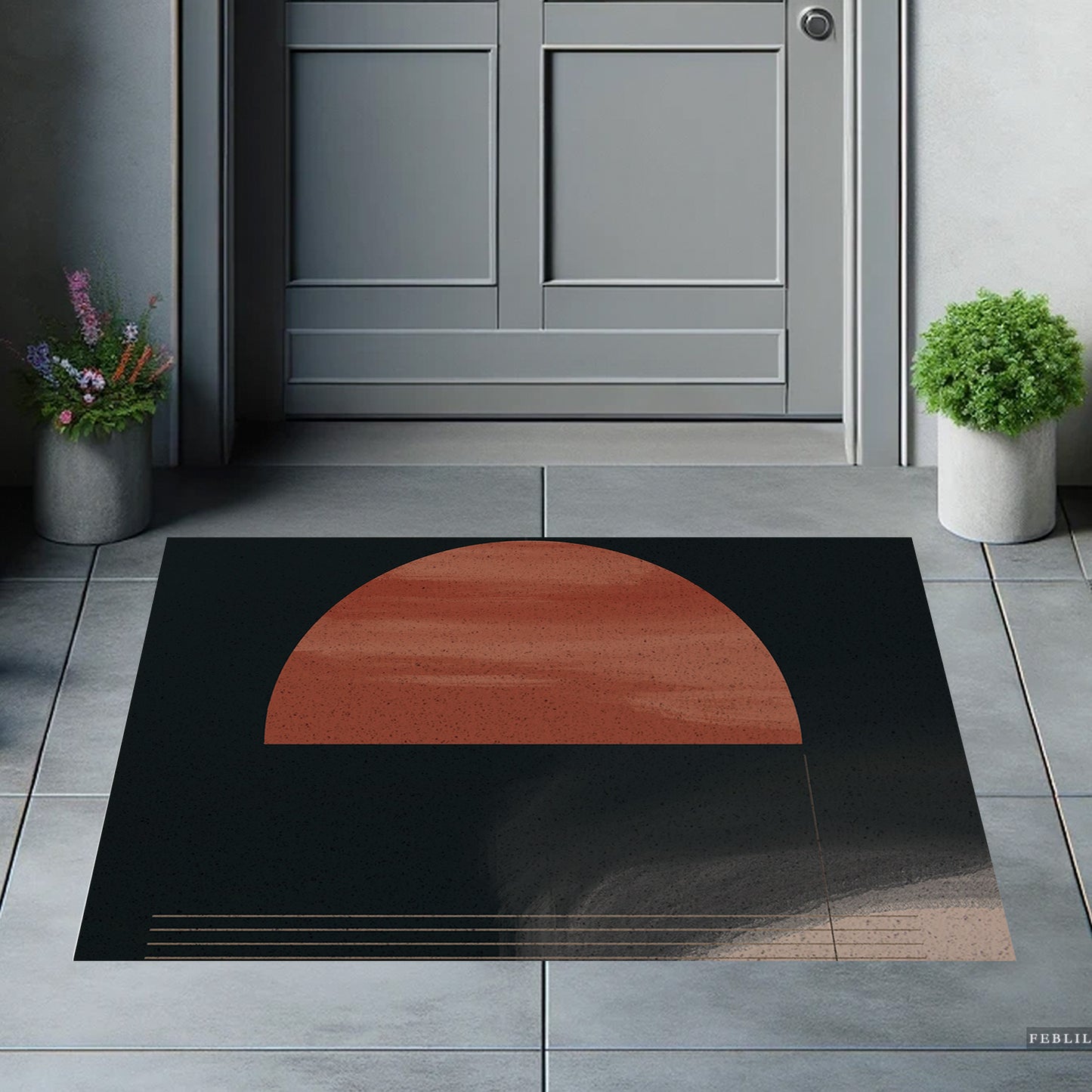 Feblilac Red and Black Modern Abstract PVC Coil Door Mat