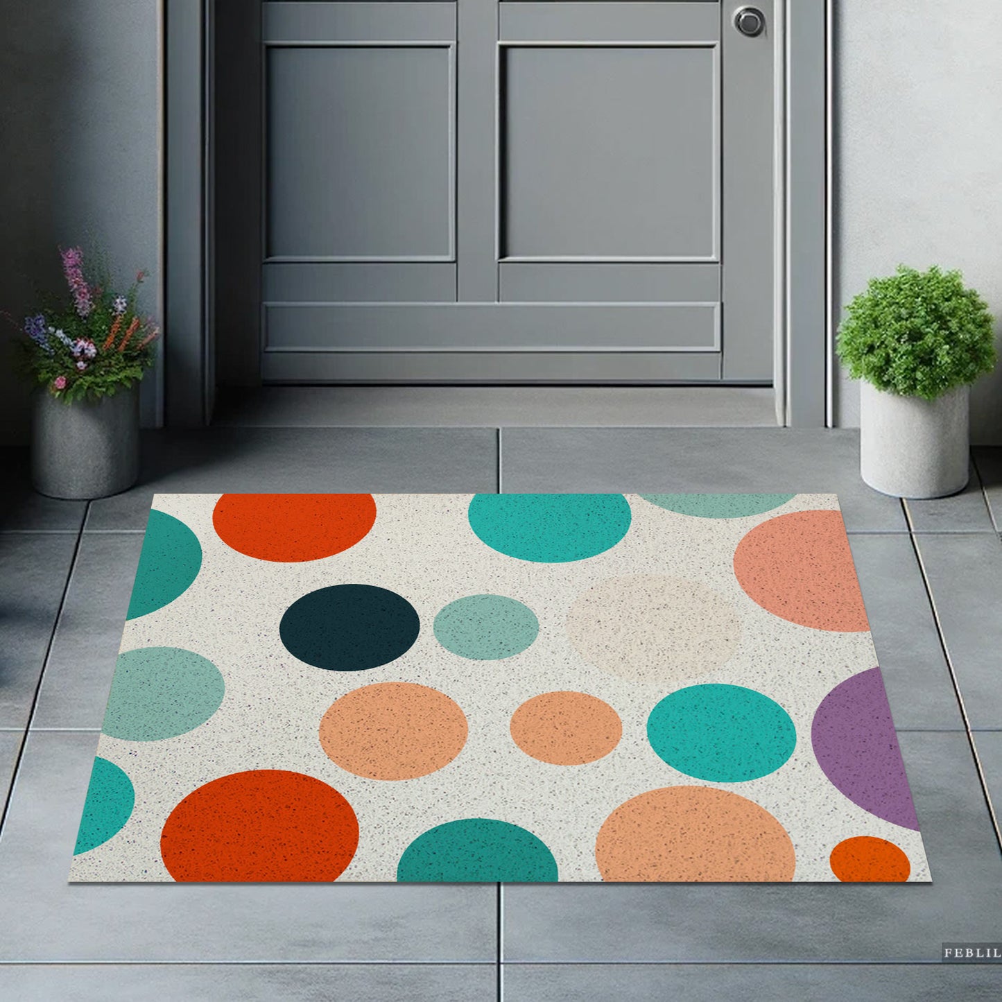 Feblilac Colorful Polka Dots PVC Coil Door Mat