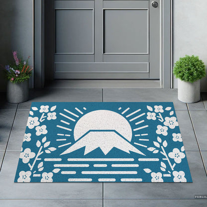 Feblilac Simple Blue Background Mt. Fuji Cherry Blossoms PVC Coil Door Mat