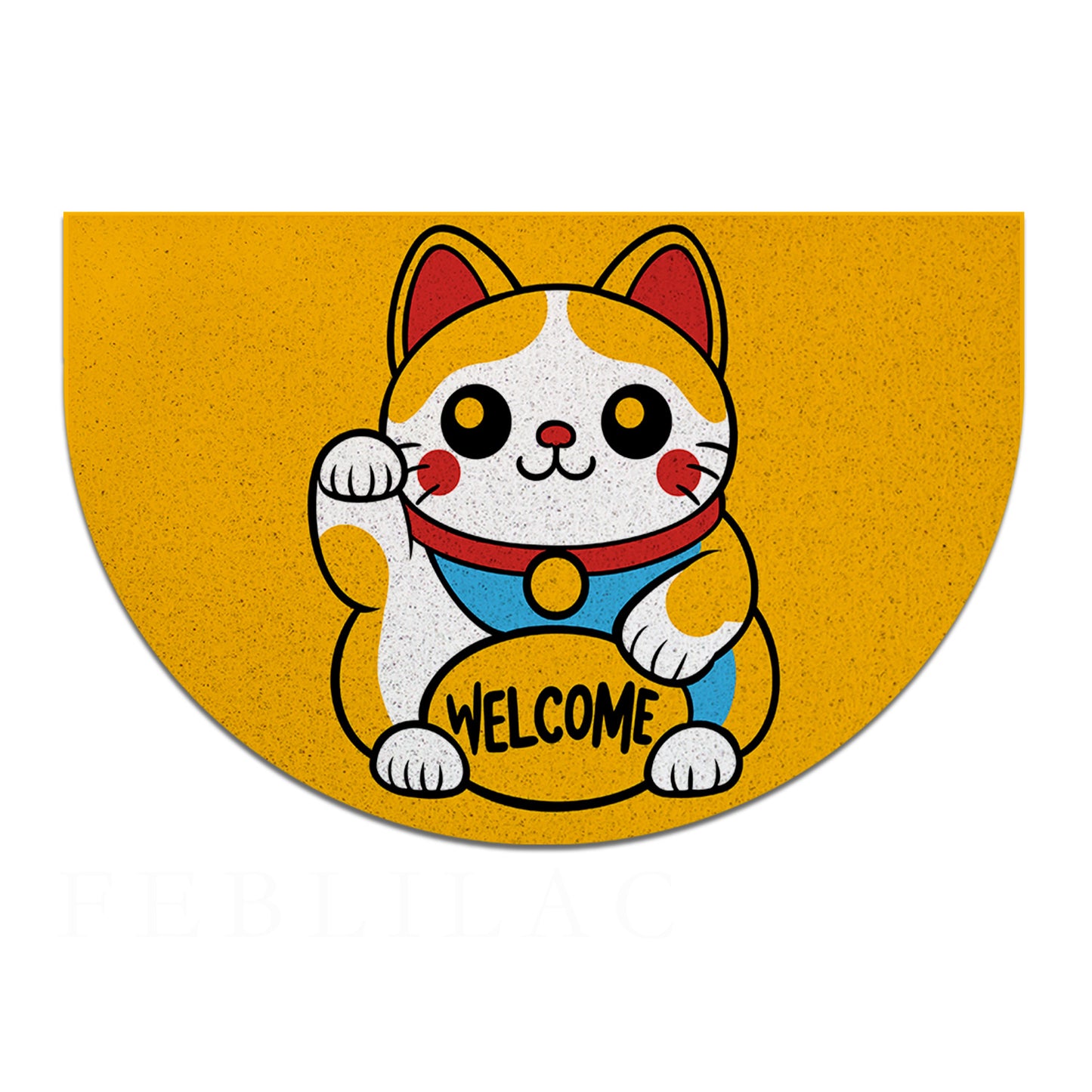 Feblilac PVC Lucky Cat Welcome Mats for Front Door