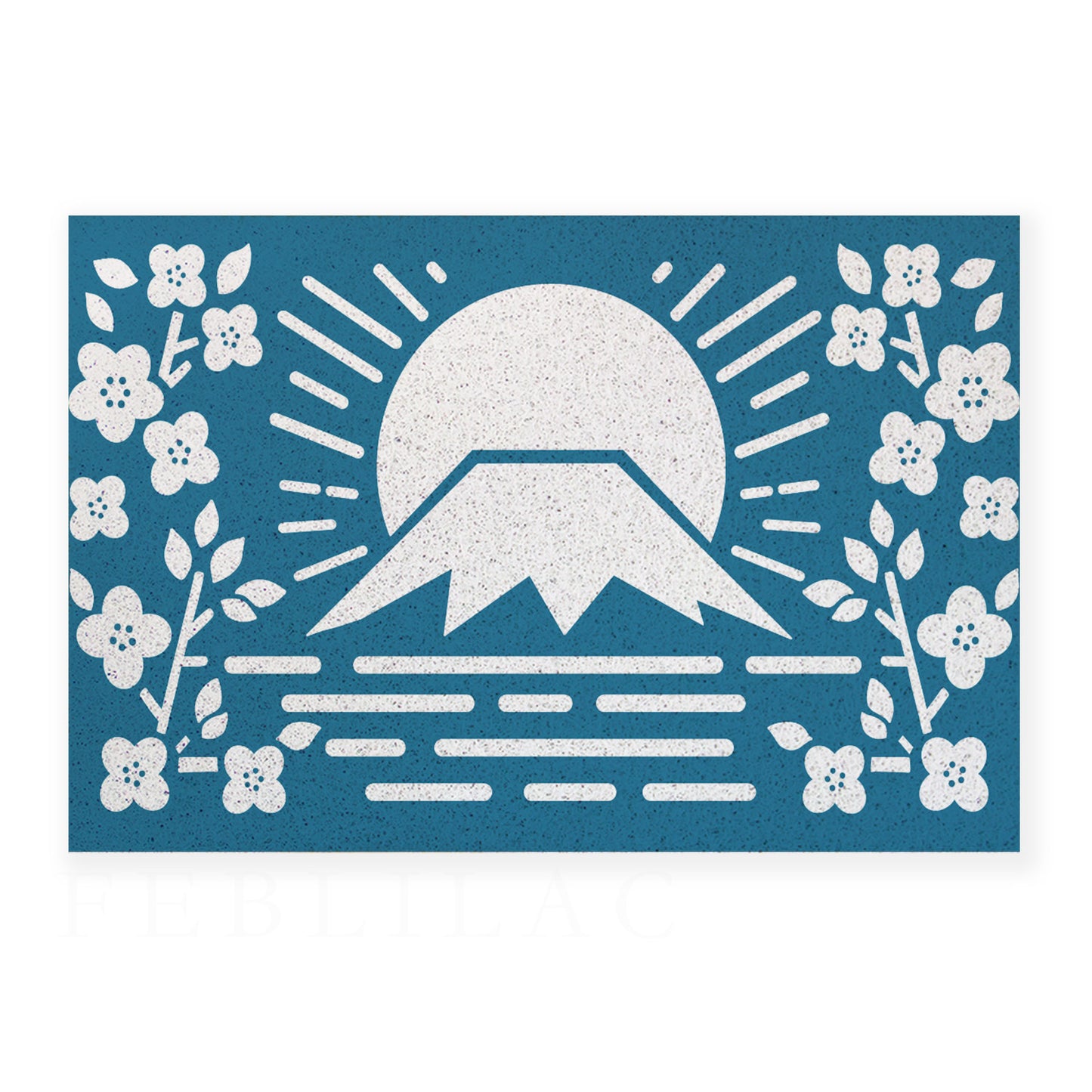 Feblilac Simple Blue Background Mt. Fuji Cherry Blossoms PVC Coil Door Mat