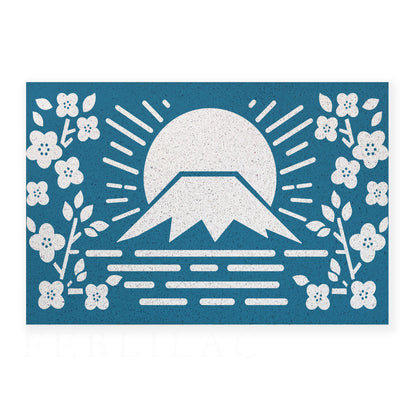 Feblilac Simple Blue Background Mt. Fuji Cherry Blossoms PVC Coil Door Mat