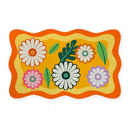 Feblilac Wavy Garden Daisy Leaves PVC Coil Door Mat