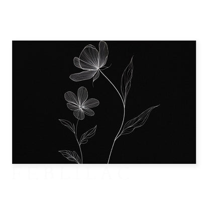 Feblilac Minimal Black and White Flowers PVC coil door mat flat lay on a clean white background