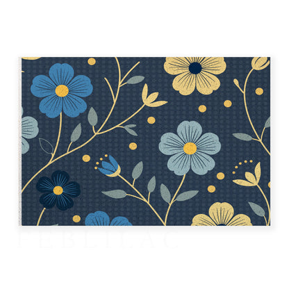 Feblilac Japanese Blue and Gold Flowers PVC Coil Door Mat