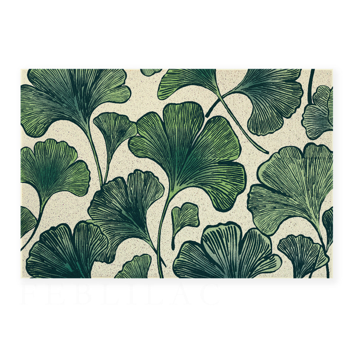 Feblilac Ginkgo Leaf Pattern PVC coil door mat flat lay on a clean white background
