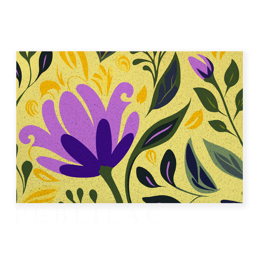 Feblilac Purple Flower Yellow Background PVC Coil Door Mat - view 4