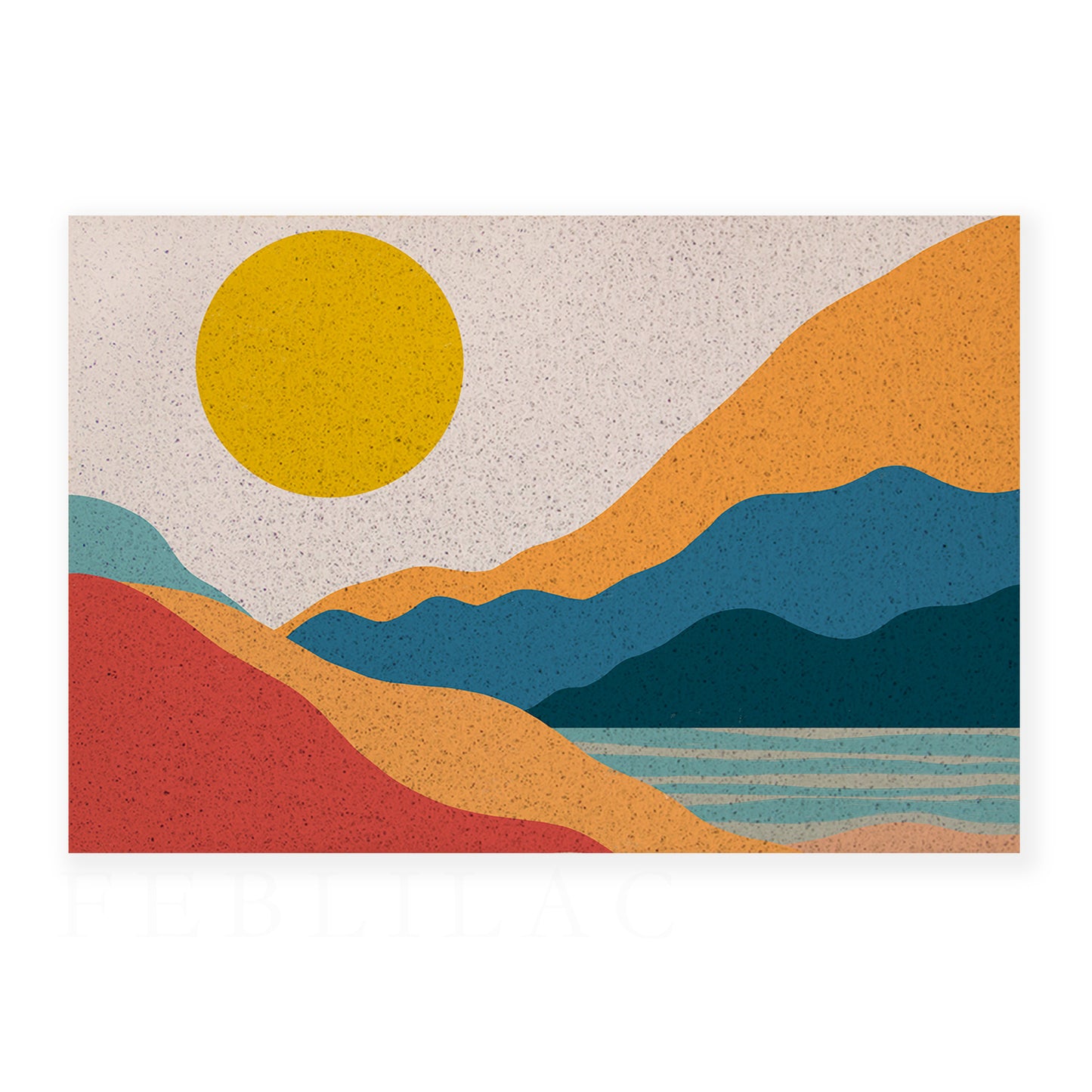 Feblilac Red Orange Blue Lake Sunset PVC Coil Door Mat