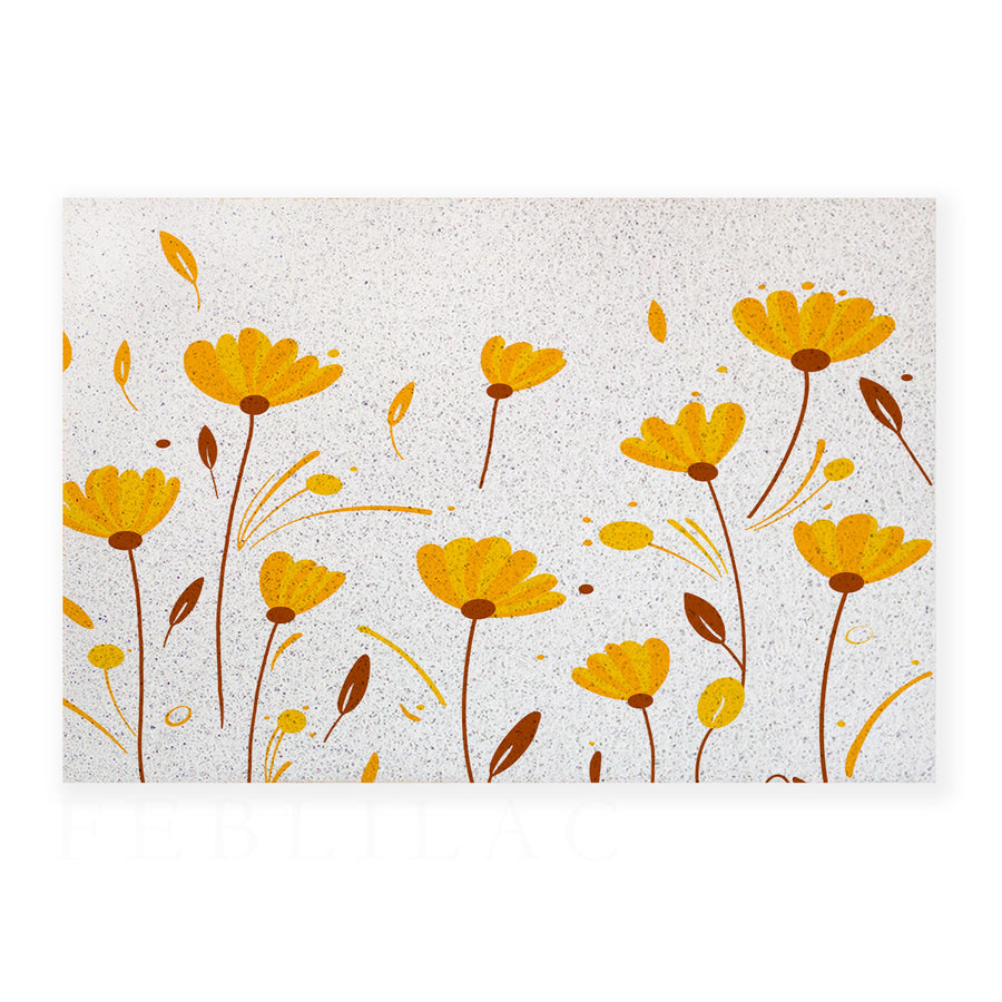 Feblilac Hand Painted Flowers Leaves Orange Yellow PVC Coil Door Mat - view 3