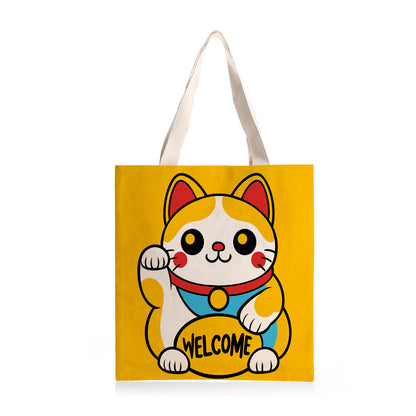 Feblilac Lucky Cat Welcome Canvas Tote Bag