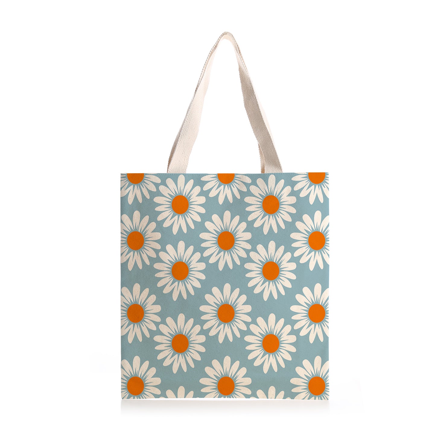 Feblilac White Daisy Pattern Canvas Tote Bag