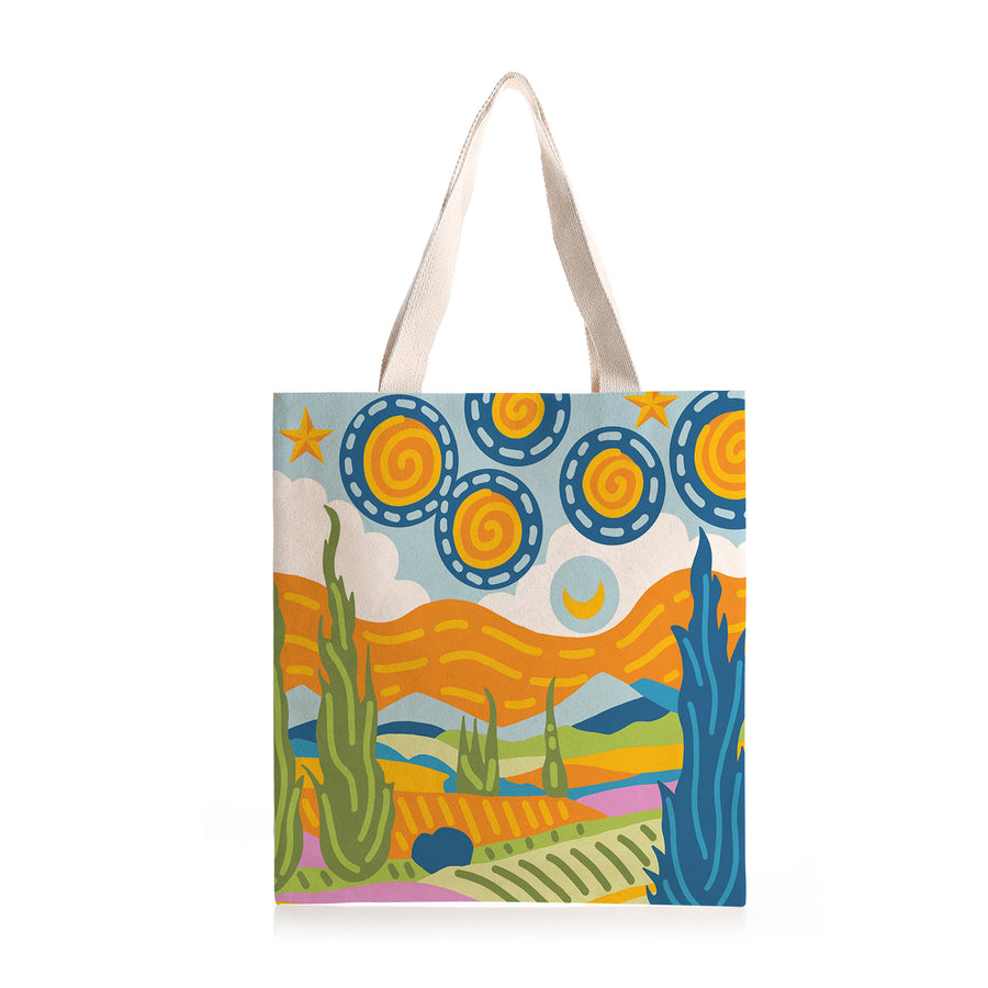 Feblilac Van Gogh Wheat Field Starry Sky Canvas Tote Bag - view 2