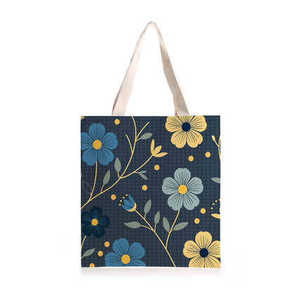 Feblilac Japanese Blue and Gold Flowers Canvas Tote Bag