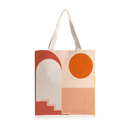 Feblilac Red Color Block Modern Abstract Canvas Tote Bag