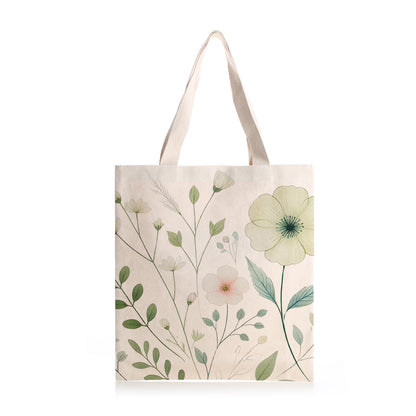 Feblilac Watercolor Flowers and Leaves Canvas Tote Bag