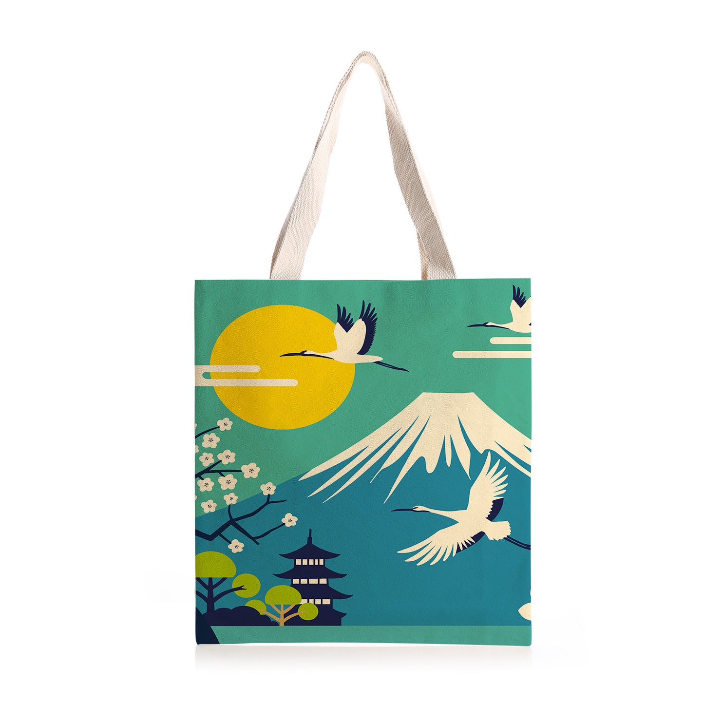 Feblilac Mount Fuji Crane Canvas Tote Bag