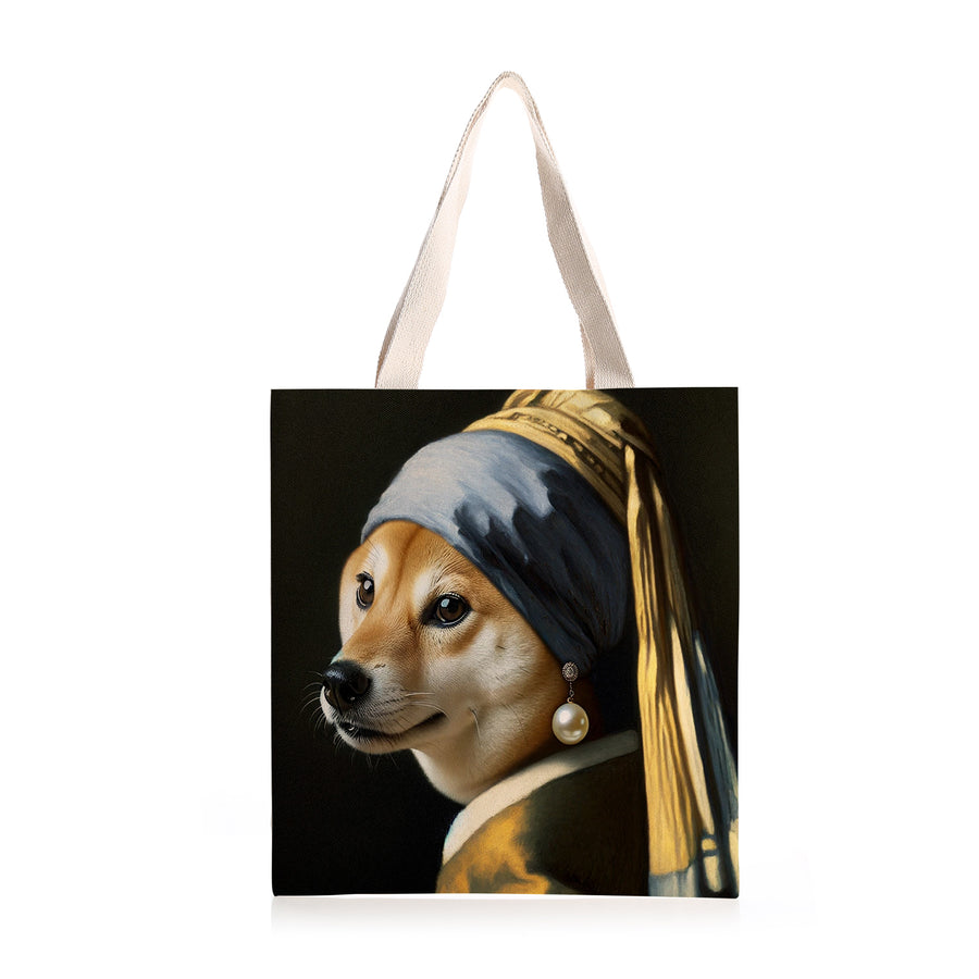 Feblilac Shiba Inu with Pearl Earrings Canvas Tote Bag - view 2