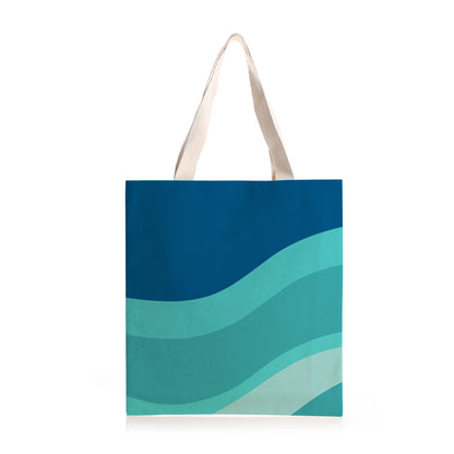 Feblilac Gradient Blue Flowing Waves Canvas Tote Bag