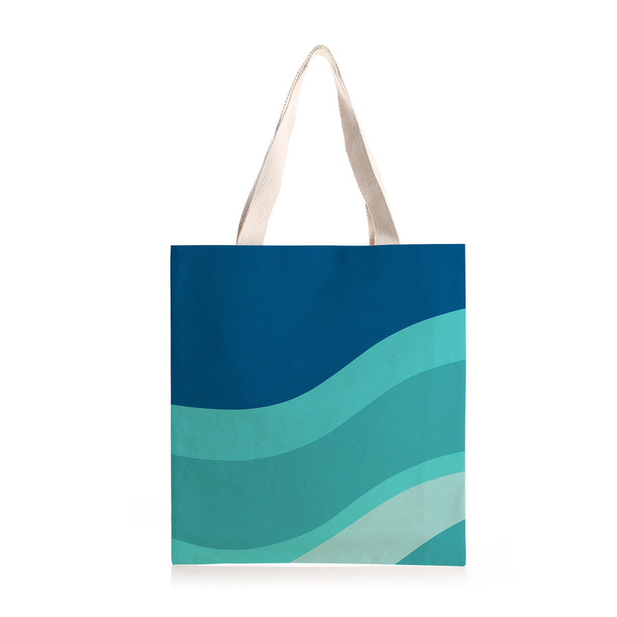Feblilac Gradient Blue Flowing Waves Canvas Tote Bag - view 2