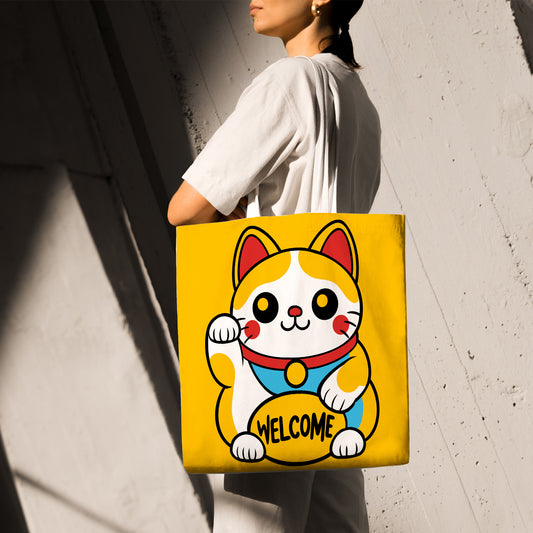 Feblilac Lucky Cat Welcome Canvas Tote Bag