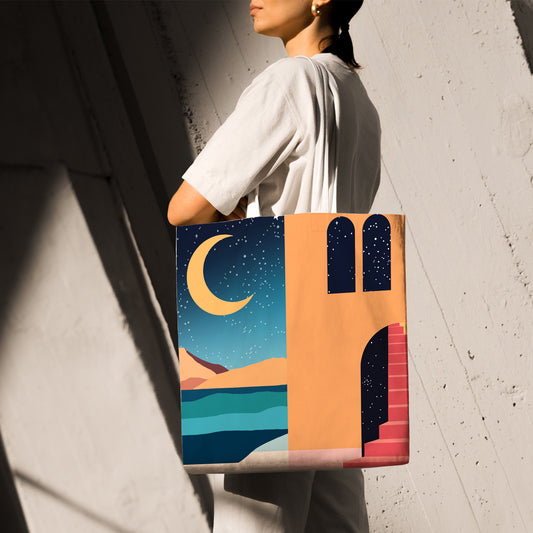 Feblilac Simple Style House Mountains Canvas Tote Bag