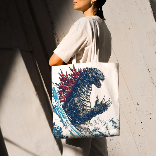 Feblilac Japanese Wave Monster Canvas Tote Bag