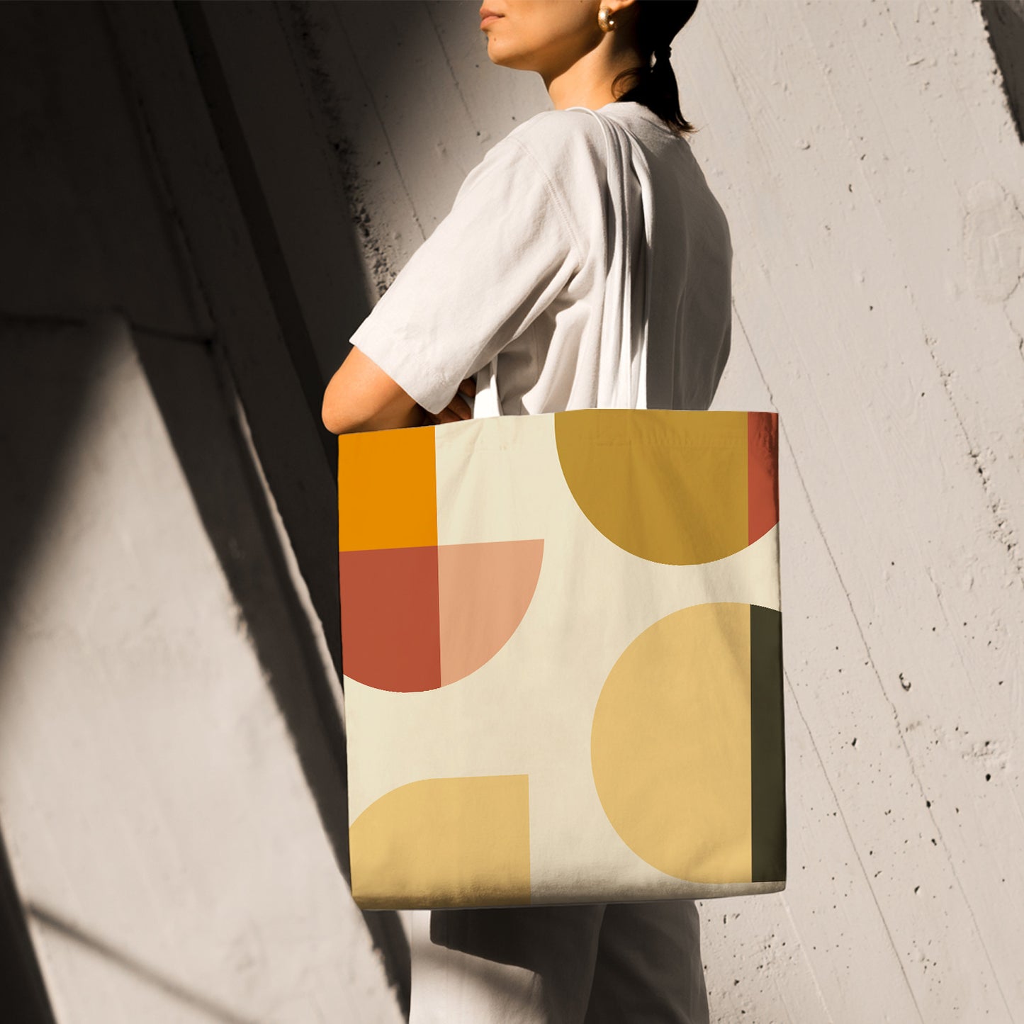 Feblilac Orange Semicircle Rectangle Canvas Tote Bag