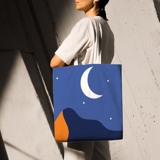 Feblilac Stars Moon and Mountains Canvas Tote Bag