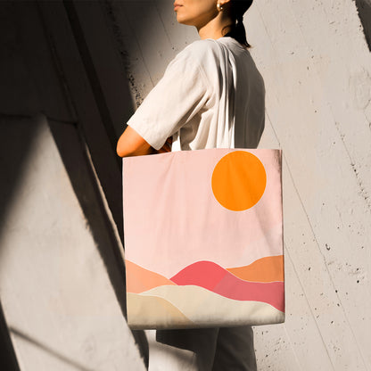 Feblilac Pink Mountain Sunrise Canvas Tote Bag