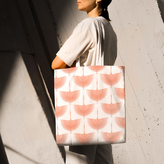 Feblilac Pink Crane Canvas Tote Bag