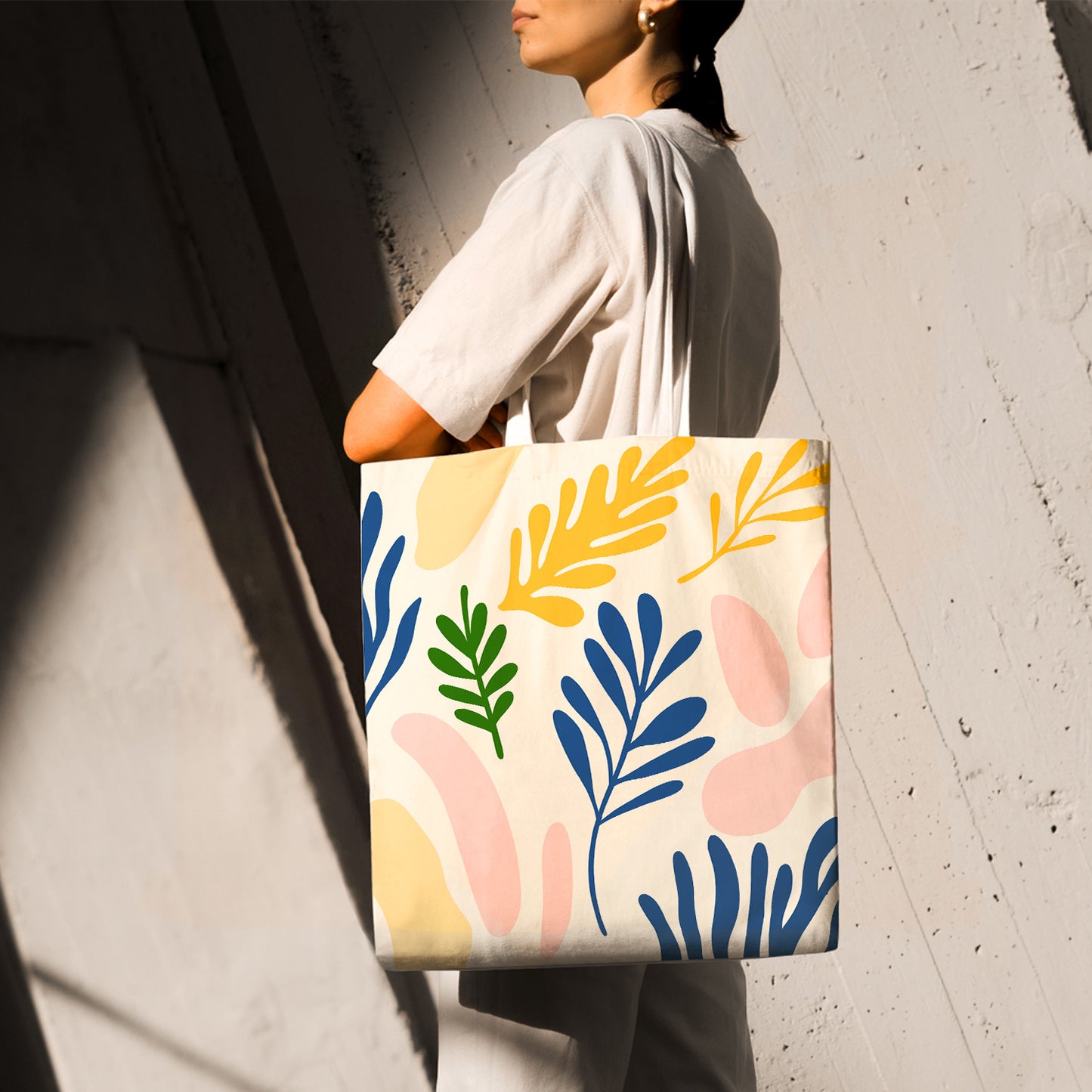 Feblilac Colorful Modern Leaf Color Blocks Canvas Tote Bag