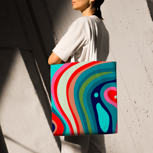 Feblilac Blue Orange Green Curve Texture Canvas Tote Bag