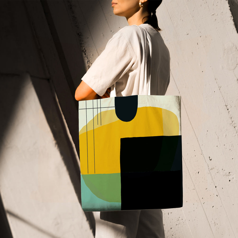 Feblilac Green Black Yellow Modern Abstract Canvas Tote Bag