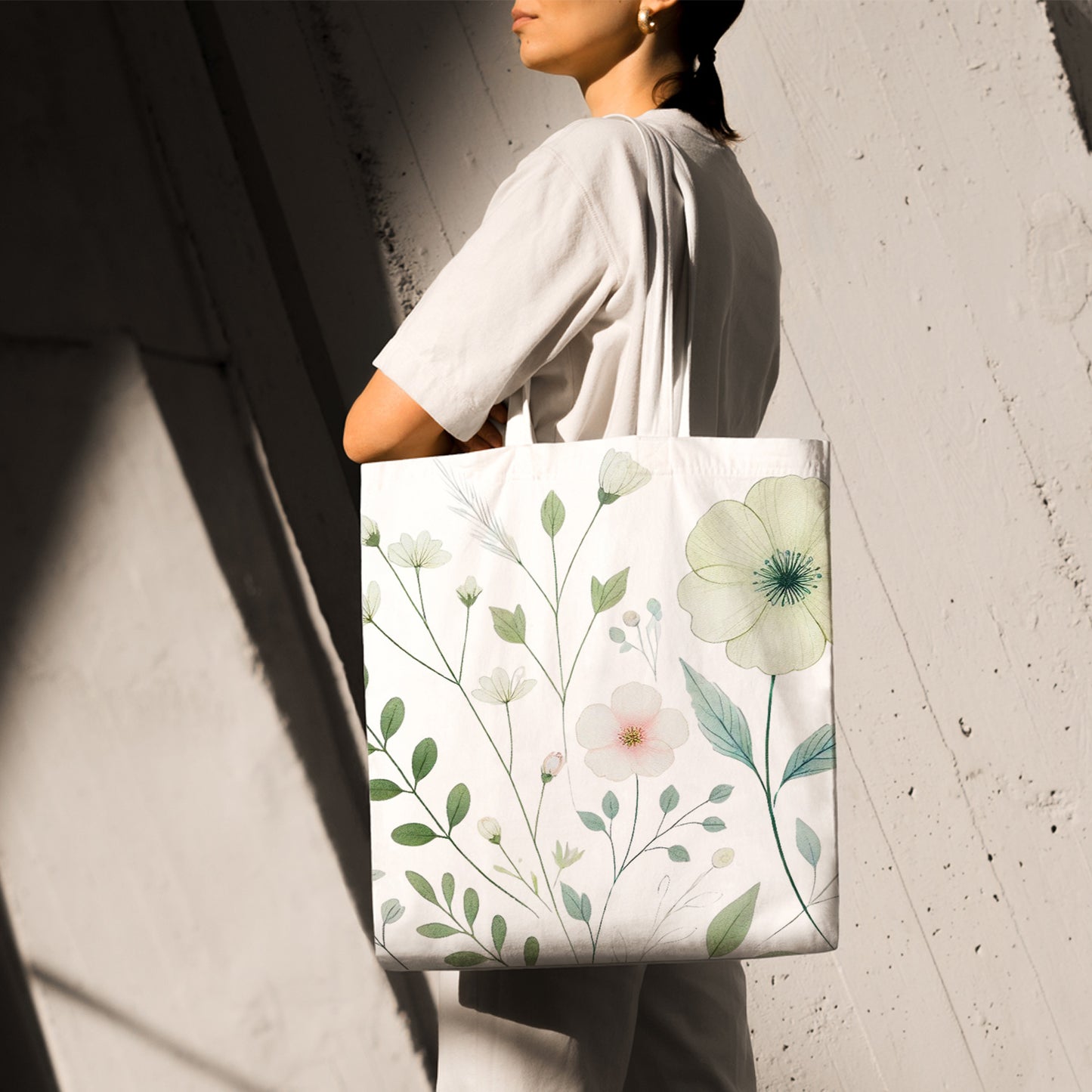 Feblilac Watercolor Flowers and Leaves Canvas Tote Bag