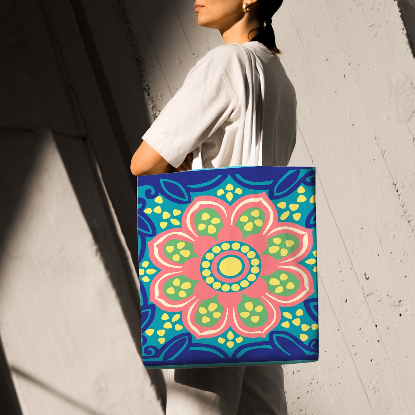 Feblilac Bohemian Lotus Canvas Tote Bag