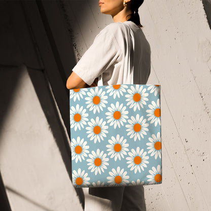 Feblilac White Daisy Pattern Canvas Tote Bag