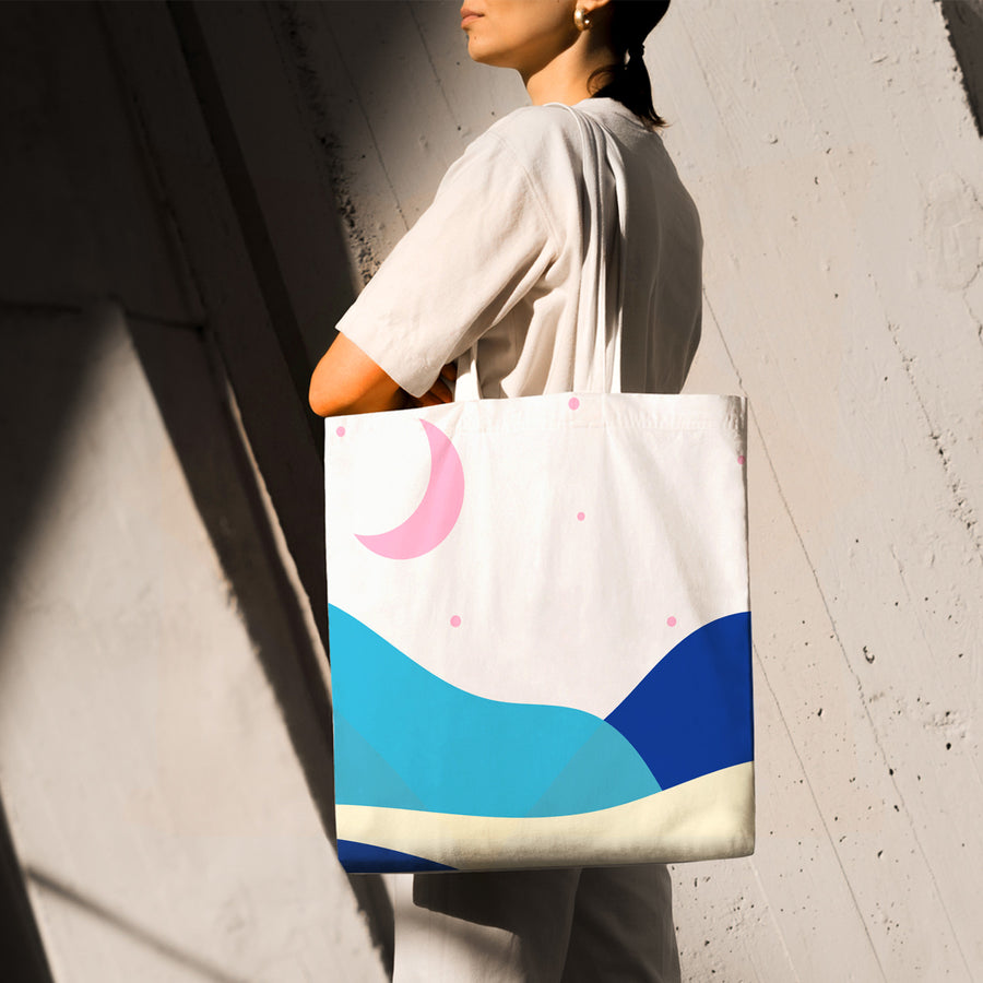 Feblilac Blue Pink Night Starry Sky Canvas Tote Bag