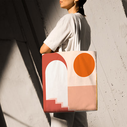 Feblilac Red Color Block Modern Abstract Canvas Tote Bag