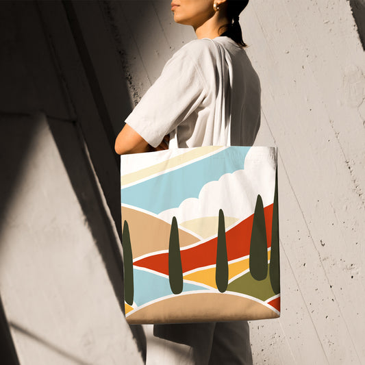 Feblilac Red and Blue Mountains Canvas Tote Bag