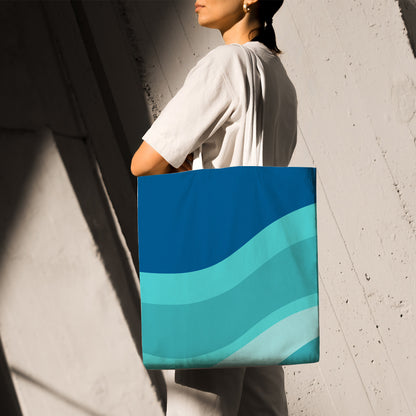 Feblilac Gradient Blue Flowing Waves Canvas Tote Bag