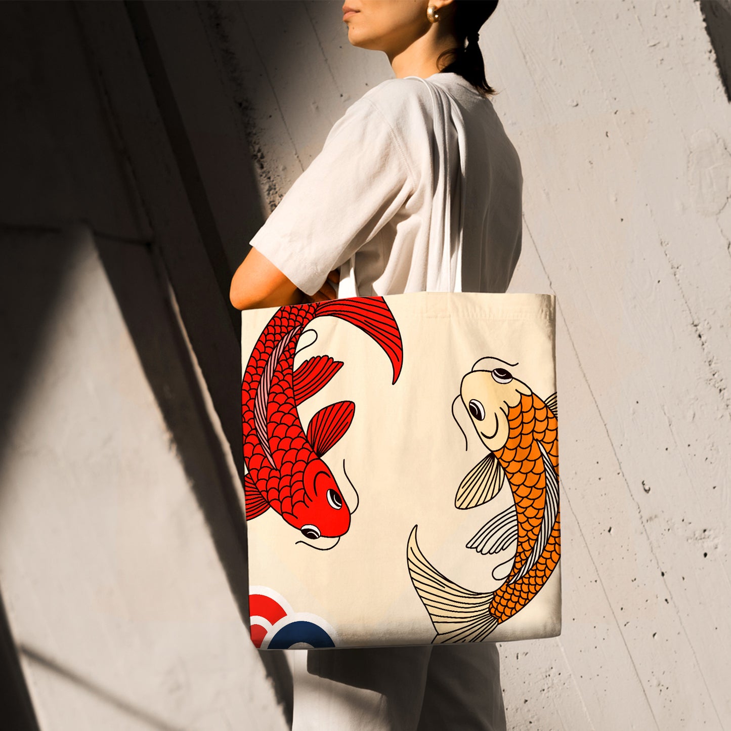 Feblilac Two Koi Carps Canvas Tote Bag