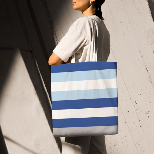 Feblilac Blue and White Stripes Canvas Tote Bag