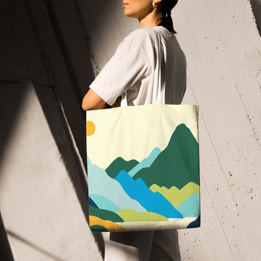 Feblilac Green Orange Mountains Sun Canvas Tote Bag