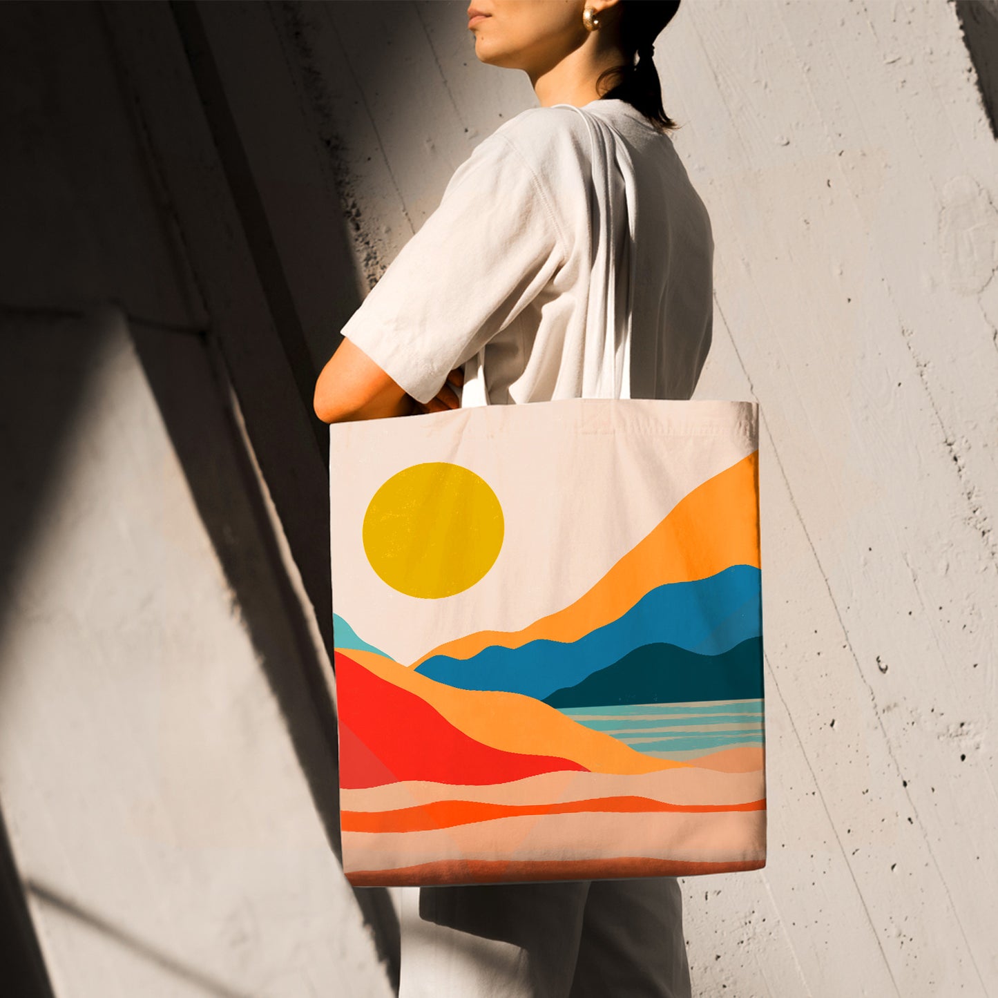 Feblilac Red Orange Blue Lake Sunset Canvas Tote Bag