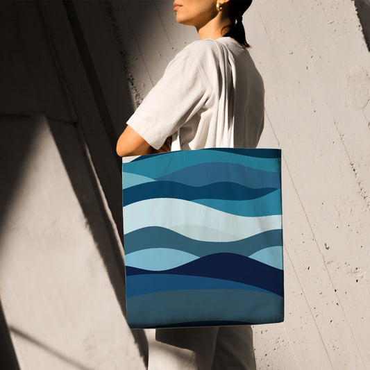 Feblilac Blue Ocean Waves Canvas Tote Bag