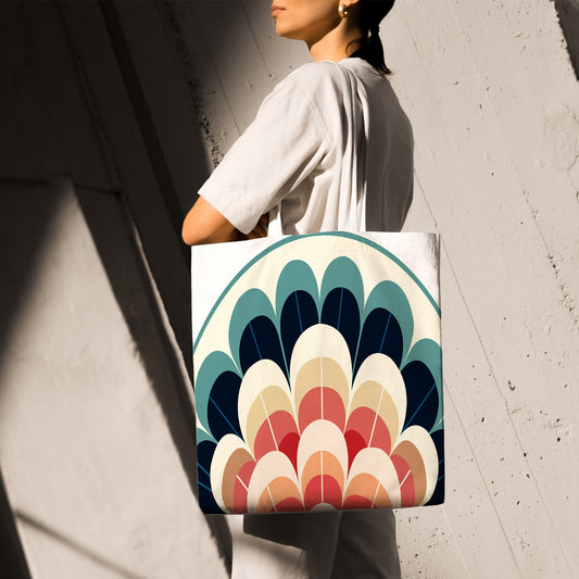Feblilac Peacock Semicircle Pattern Canvas Tote Bag