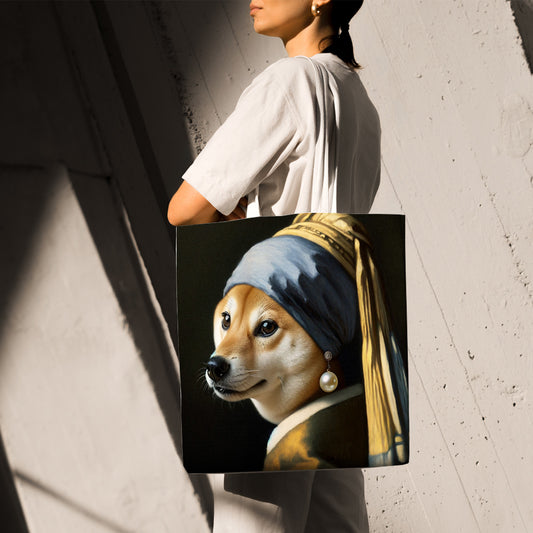 Feblilac Shiba Inu with Pearl Earrings Canvas Tote Bag