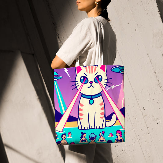 Feblilac Laser Cat Canvas Tote Bag