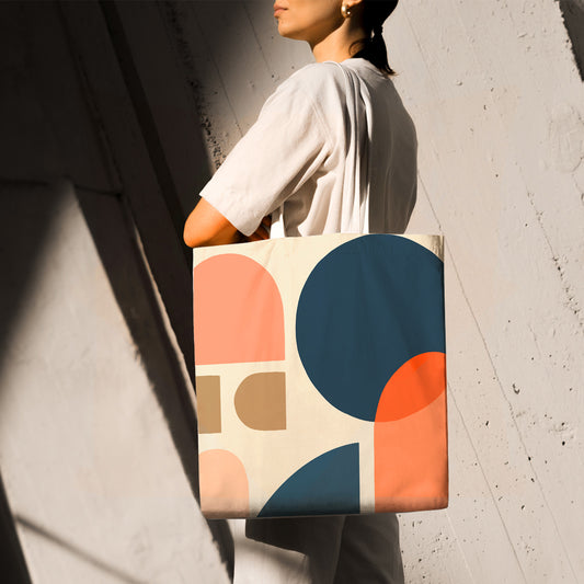 Feblilac Circular Semicircle Abstract Color Block Canvas Tote Bag