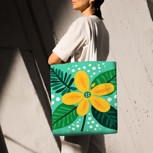 Feblilac Yellow Flower Green Background Canvas Tote Bag